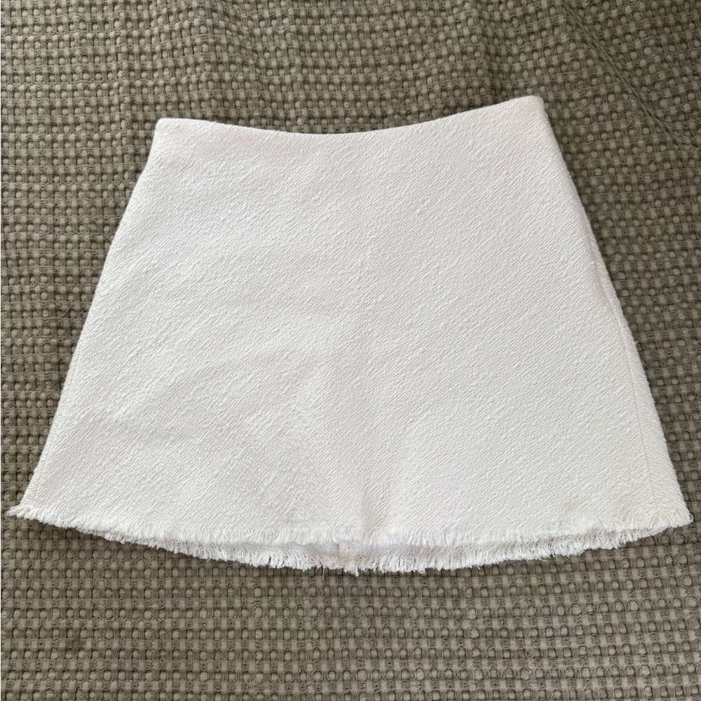 Zara White A-Line Fringe Skirt